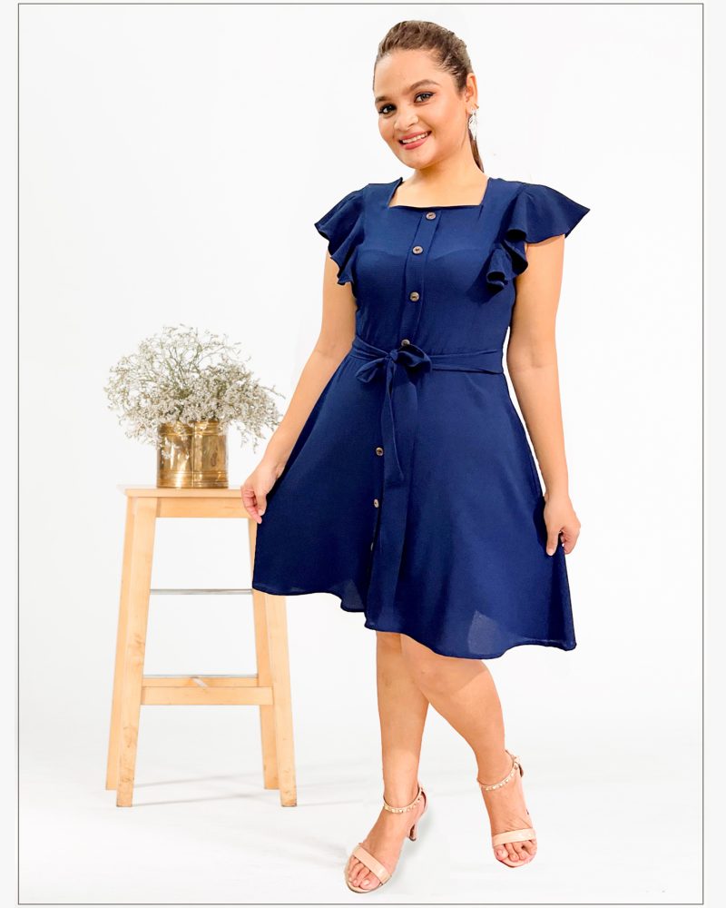 Blue Color Shoulder Frill Dress - Image 2