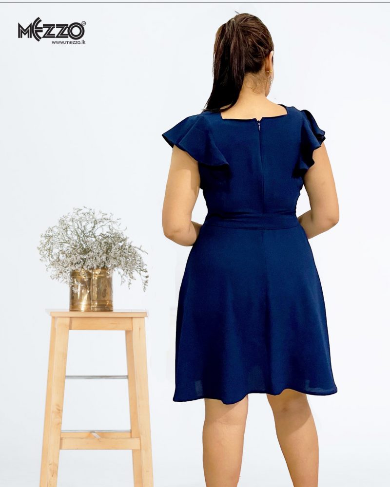 Blue Color Shoulder Frill Dress - Image 3